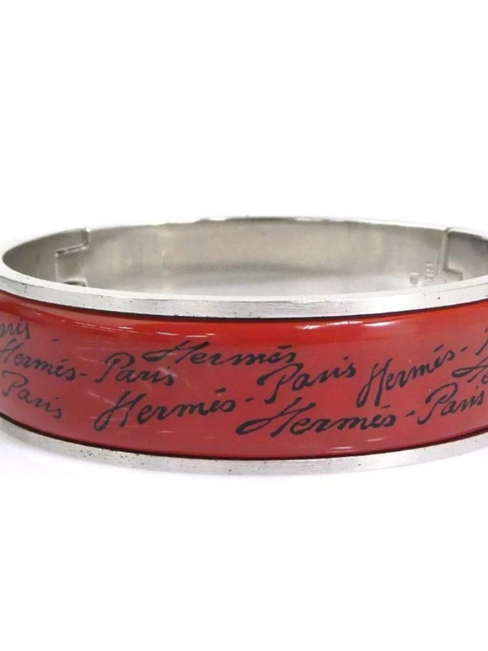 HERMES Bangle Bracelet Silver/Red Brown/Black Metal/Enamel